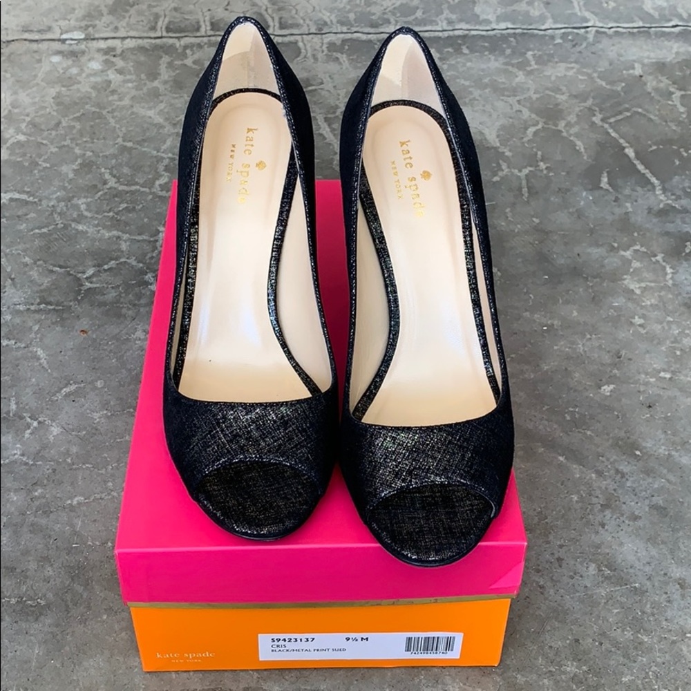 Kate Spade Cris peep toe heel black/metallic suede